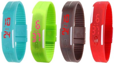 NS18 Silicone Led Magnet Band Watch Combo of 4 Sky Blue, Green, Brown And Red Digital Watch  - For Couple   Watches  (NS18)