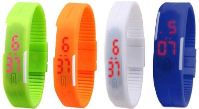NS18 Silicone Led Magnet Band Combo of 4 Green, Orange, White And Blue Digital Watch  - For Boys & Girls   Watches  (NS18)