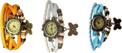 NS18 Vintage Butterfly Rakhi Watch Combo of 3 Yellow, White And Sky Blue Analog Watch  - For Women   Watches  (NS18)