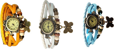 View NS18 Vintage Butterfly Rakhi Watch Combo of 3 Yellow, White And Sky Blue Analog Watch  - For Women Wrist Watches Price Online(NS18)