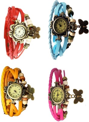 NS18 Vintage Butterfly Rakhi Combo of 4 Red, Yellow, Sky Blue And Pink Analog Watch  - For Women   Watches  (NS18)