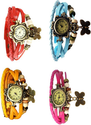 NS18 Vintage Butterfly Rakhi Combo of 4 Red, Yellow, Sky Blue And Pink Analog Watch  - For Women   Watches  (NS18)