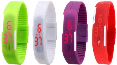 NS18 Silicone Led Magnet Band Watch Combo of 4 Green, White, Purple And Red Digital Watch  - For Couple   Watches  (NS18)
