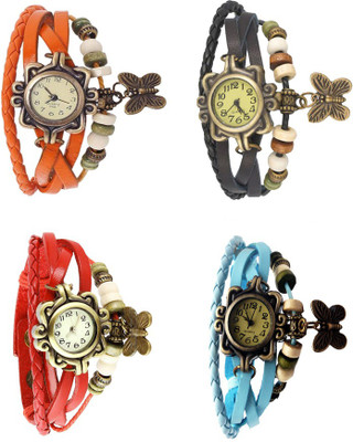 

Kissu Vintage Rakhi Combo of 4 Orange, Red, Black And Sky Blue Watch - For Women