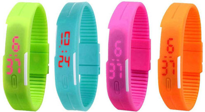 

Kissu Led Magnet Band Combo of 4 Green, Sky Blue, Pink And Orange Watch - For Men & Women
