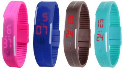 NS18 Silicone Led Magnet Band Watch Combo of 4 Pink, Blue, Brown And Sky Blue Digital Watch  - For Couple   Watches  (NS18)