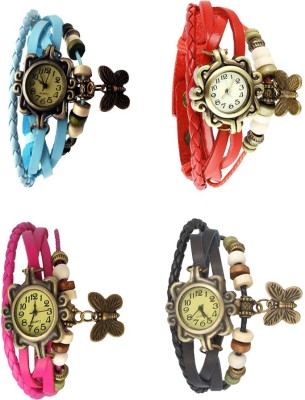 NS18 Vintage Butterfly Rakhi Combo of 4 Sky Blue, Pink, Red And Black Analog Watch  - For Women   Watches  (NS18)