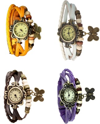 NS18 Vintage Butterfly Rakhi Combo of 4 Yellow, Brown, White And Purple Analog Watch  - For Women   Watches  (NS18)