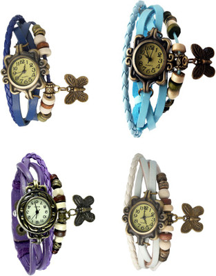 NS18 Vintage Butterfly Rakhi Combo of 4 Blue, Purple, Sky Blue And White Analog Watch  - For Women   Watches  (NS18)