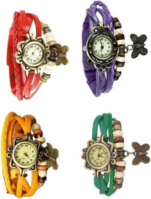 NS18 Vintage Butterfly Rakhi Combo of 4 Red, Yellow, Purple And Green Analog Watch  - For Women   Watches  (NS18)