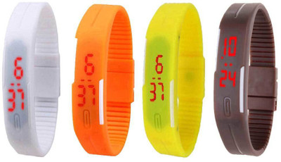 

NS18 Silicone Led Magnet Band Combo of 4 White, Orange, Yellow And Brown Watch - For Boys & Girls