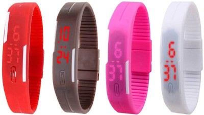 NS18 Silicone Led Magnet Band Combo of 4 Red, Brown, Pink And White Digital Watch  - For Boys & Girls   Watches  (NS18)