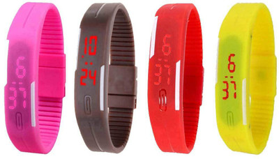 

Kissu Led Magnet Band Combo of 4 Pink, Brown, Red And Yellow Watch - For Men & Women
