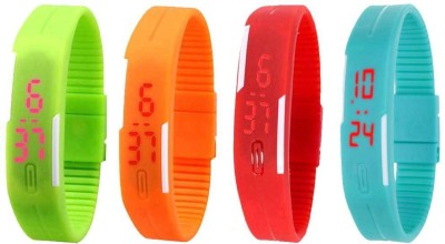 NS18 Silicone Led Magnet Band Watch Combo of 4 Green, Orange, Red And Sky Blue Digital Watch  - For Couple   Watches  (NS18)