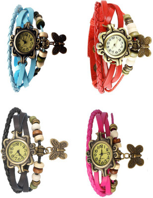 

Kissu Vintage Rakhi Combo of 4 Sky Blue, Black, Red And Pink Watch - For Women