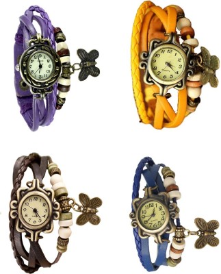 NS18 Vintage Butterfly Rakhi Combo of 4 Purple, Brown, Yellow And Blue Analog Watch  - For Women   Watches  (NS18)