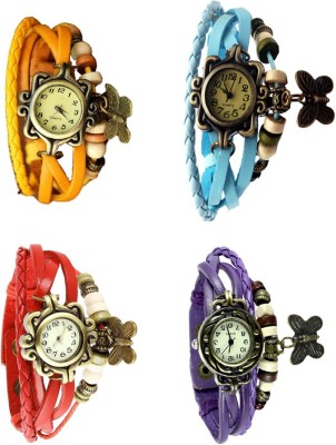 NS18 Vintage Butterfly Rakhi Combo of 4 Yellow, Red, Sky Blue And Purple Analog Watch  - For Women   Watches  (NS18)