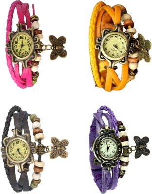 NS18 Vintage Butterfly Rakhi Combo of 4 Pink, Black, Yellow And Purple Analog Watch  - For Women   Watches  (NS18)