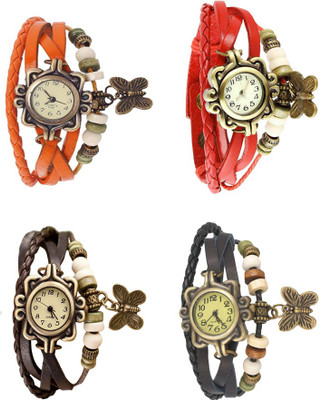 

Kissu Vintage Rakhi Combo of 4 Orange, Brown, Red And Black Watch - For Women