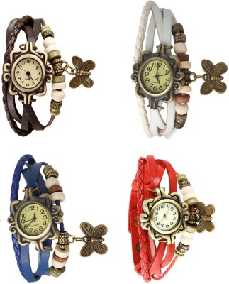 NS18 Vintage Butterfly Rakhi Combo of 4 Brown, Blue, White And Red Analog Watch  - For Women   Watches  (NS18)