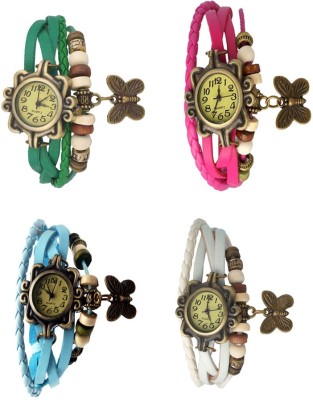 NS18 Vintage Butterfly Rakhi Combo of 4 Green, Sky Blue, Pink And White Analog Watch  - For Women   Watches  (NS18)