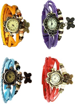 NS18 Vintage Butterfly Rakhi Combo of 4 Yellow, Sky Blue, Purple And Red Analog Watch  - For Women   Watches  (NS18)