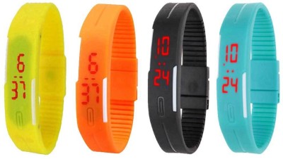 NS18 Silicone Led Magnet Band Watch Combo of 4 Yellow, Orange, Black And Sky Blue Digital Watch  - For Couple   Watches  (NS18)