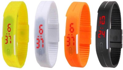 NS18 Silicone Led Magnet Band Combo of 4 Yellow, White, Orange And Black Digital Watch  - For Boys & Girls   Watches  (NS18)