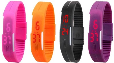 NS18 Silicone Led Magnet Band Watch Combo of 4 Pink, Orange, Black And Purple Digital Watch  - For Couple   Watches  (NS18)