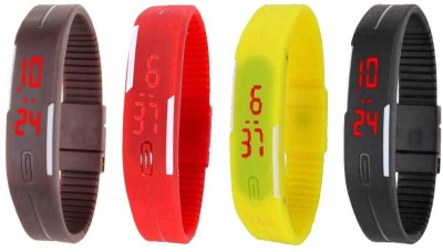 NS18 Silicone Led Magnet Band Combo of 4 Brown, Red, Yellow And Black Digital Watch  - For Boys & Girls   Watches  (NS18)