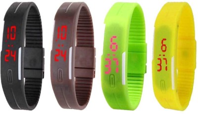 NS18 Silicone Led Magnet Band Combo of 4 Black, Brown, Green And Yellow Digital Watch  - For Boys & Girls   Watches  (NS18)