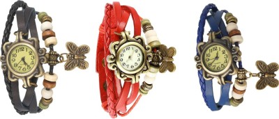 NS18 Vintage Butterfly Rakhi Watch Combo of 3 Black, Red And Blue Analog Watch  - For Women   Watches  (NS18)