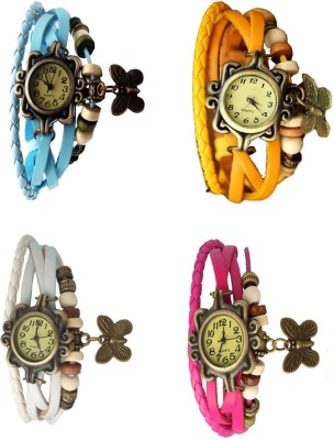 NS18 Vintage Butterfly Rakhi Combo of 4 Sky Blue, White, Yellow And Pink Analog Watch  - For Women   Watches  (NS18)