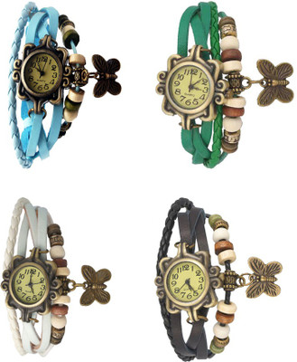 

Kissu Vintage Rakhi Combo of 4 Sky Blue, White, Green And Black Watch - For Women