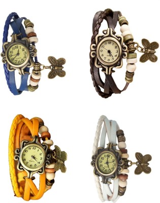 NS18 Vintage Butterfly Rakhi Combo of 4 Blue, Yellow, Brown And White Analog Watch  - For Women   Watches  (NS18)
