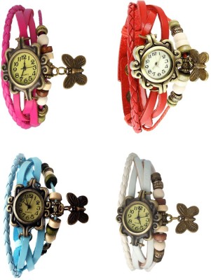 NS18 Vintage Butterfly Rakhi Combo of 4 Pink, Sky Blue, Red And White Analog Watch  - For Women   Watches  (NS18)