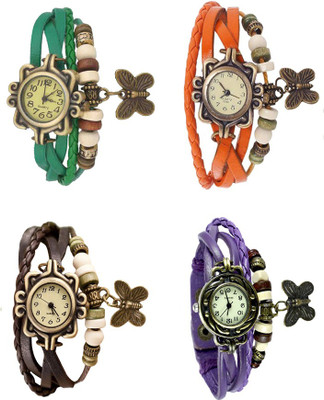 

NS18 Vintage Butterfly Rakhi Combo of 4 Green, Brown, Orange And Purple Watch - For Women