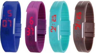 NS18 Silicone Led Magnet Band Combo of 4 Blue, Purple, Sky Blue And Brown Digital Watch  - For Boys & Girls   Watches  (NS18)