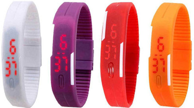 

Kissu Led Magnet Band Combo of 4 White, Purple, Red And Orange Watch - For Men & Women