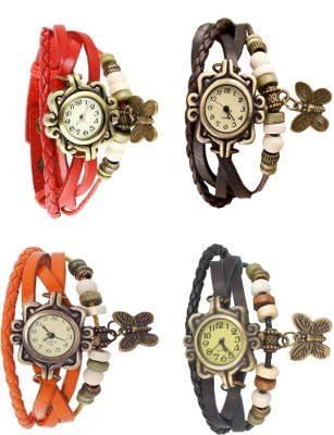 NS18 Vintage Butterfly Rakhi Combo of 4 Red, Orange, Brown And Black Analog Watch  - For Women   Watches  (NS18)