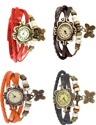 

Kissu Vintage Rakhi Combo of 4 Red, Orange, Brown And Black Watch - For Women