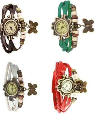 NS18 Vintage Butterfly Rakhi Combo of 4 Brown, White, Green And Red Analog Watch  - For Women   Watches  (NS18)