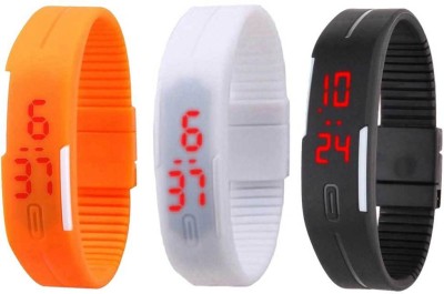 NS18 Silicone Led Magnet Band Combo of 3 Orange, White And Black Digital Watch  - For Boys & Girls   Watches  (NS18)