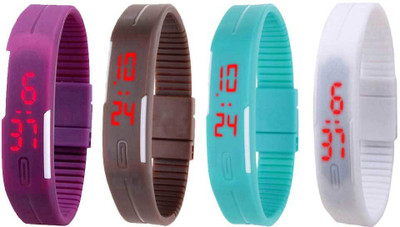 

NS18 Silicone Led Magnet Band Combo of 4 Purple, Brown, Sky Blue And White Watch - For Boys & Girls