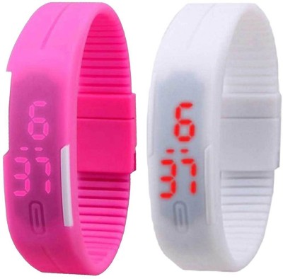 NS18 Silicone Led Magnet Band Set of 2 Pink And White Digital Watch  - For Boys & Girls   Watches  (NS18)