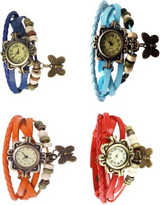 NS18 Vintage Butterfly Rakhi Combo of 4 Blue, Orange, Sky Blue And Red Analog Watch  - For Women   Watches  (NS18)