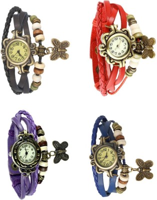 NS18 Vintage Butterfly Rakhi Combo of 4 Black, Purple, Red And Blue Analog Watch  - For Women   Watches  (NS18)