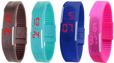 

NS18 Silicone Led Magnet Band Combo of 4 Brown, Sky Blue, Blue And Pink Watch - For Boys & Girls