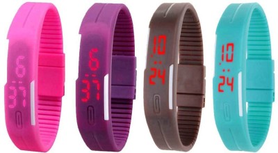 NS18 Silicone Led Magnet Band Watch Combo of 4 Pink, Purple, Brown And Sky Blue Digital Watch  - For Couple   Watches  (NS18)