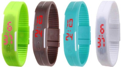 NS18 Silicone Led Magnet Band Combo of 4 Green, Brown, Sky Blue And White Digital Watch  - For Boys & Girls   Watches  (NS18)